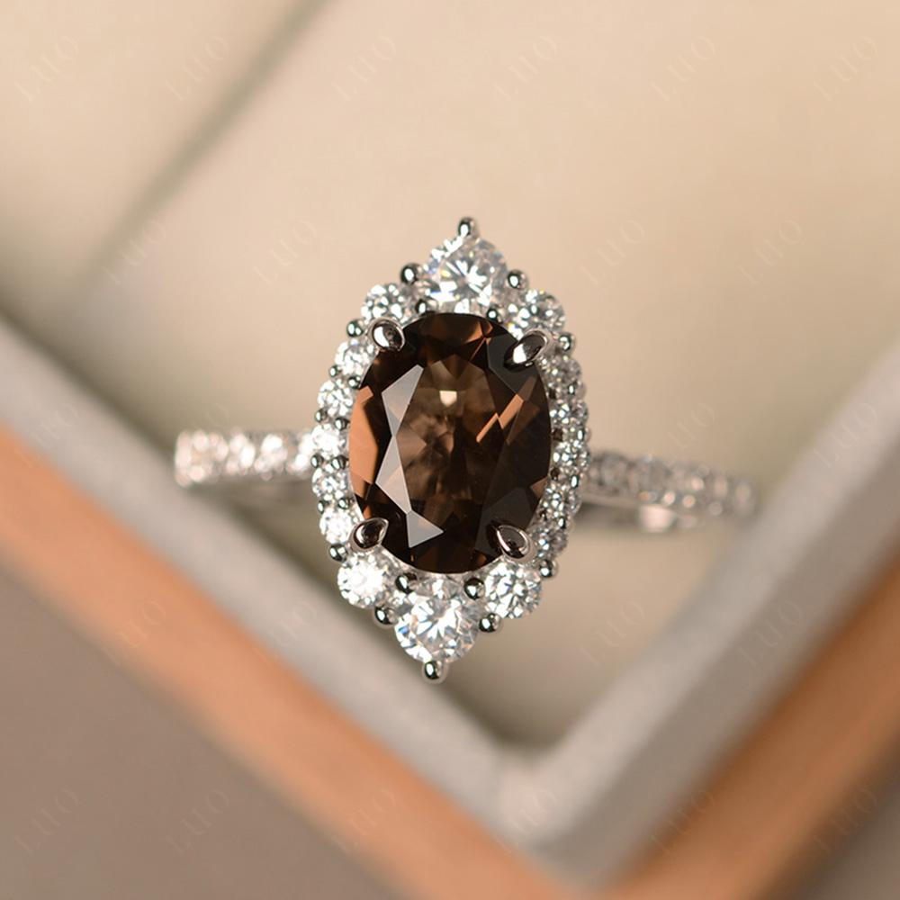 Smoky Quartz Ring Halo Engagement Ring - LUO Jewelry