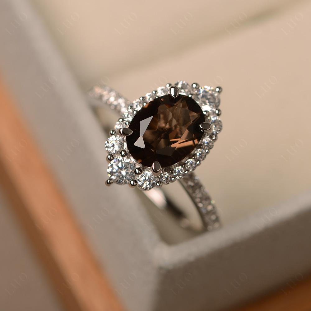 Smoky Quartz Ring Halo Engagement Ring - LUO Jewelry