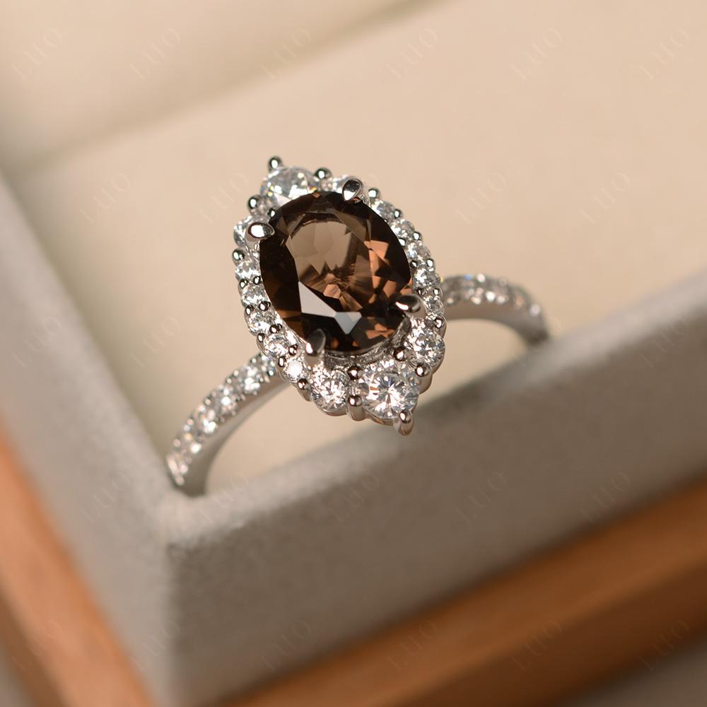 Smoky Quartz Ring Halo Engagement Ring - LUO Jewelry