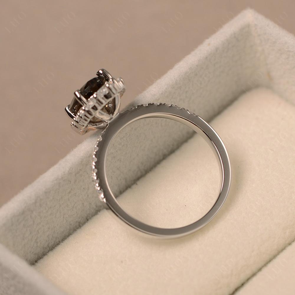 Smoky Quartz Ring Halo Engagement Ring - LUO Jewelry
