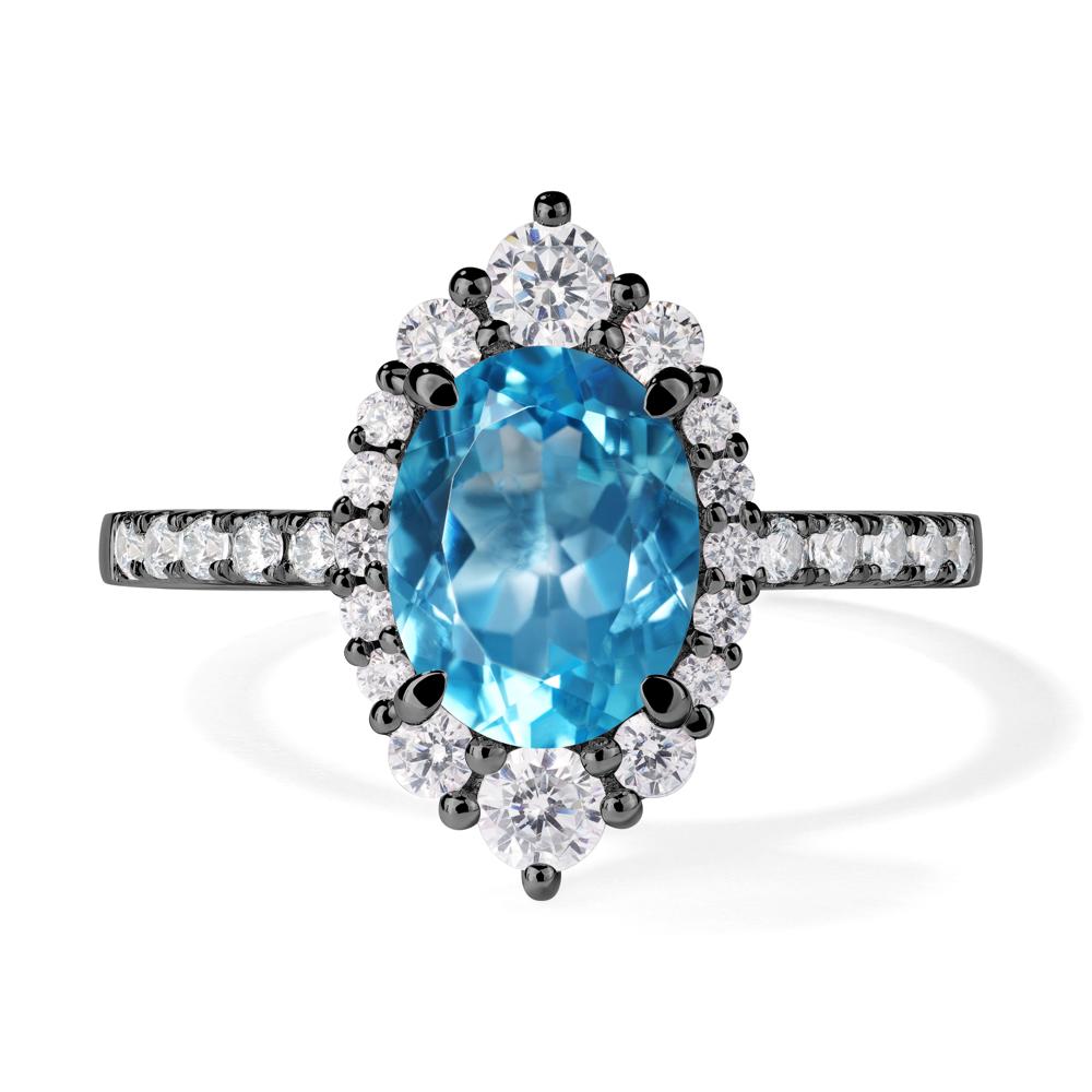 Swiss Blue Topaz Ring Halo Engagement Ring - LUO Jewelry #metal_black finish sterling silver