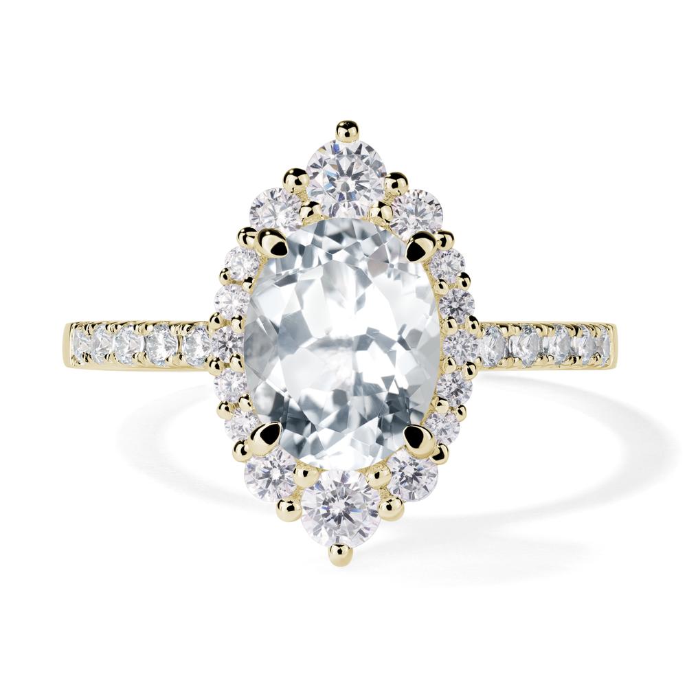 White Topaz Ring Halo Engagement Ring - LUO Jewelry #metal_14k yellow gold