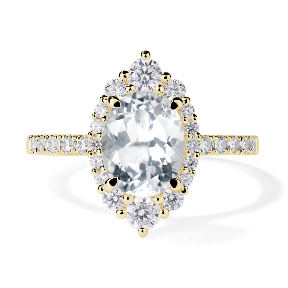 White Topaz Ring Halo Engagement Ring - LUO Jewelry #metal_18k yellow gold