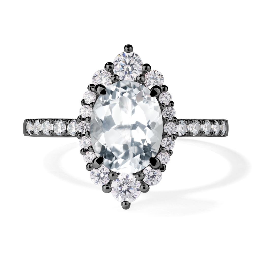 White Topaz Ring Halo Engagement Ring - LUO Jewelry #metal_black finish sterling silver