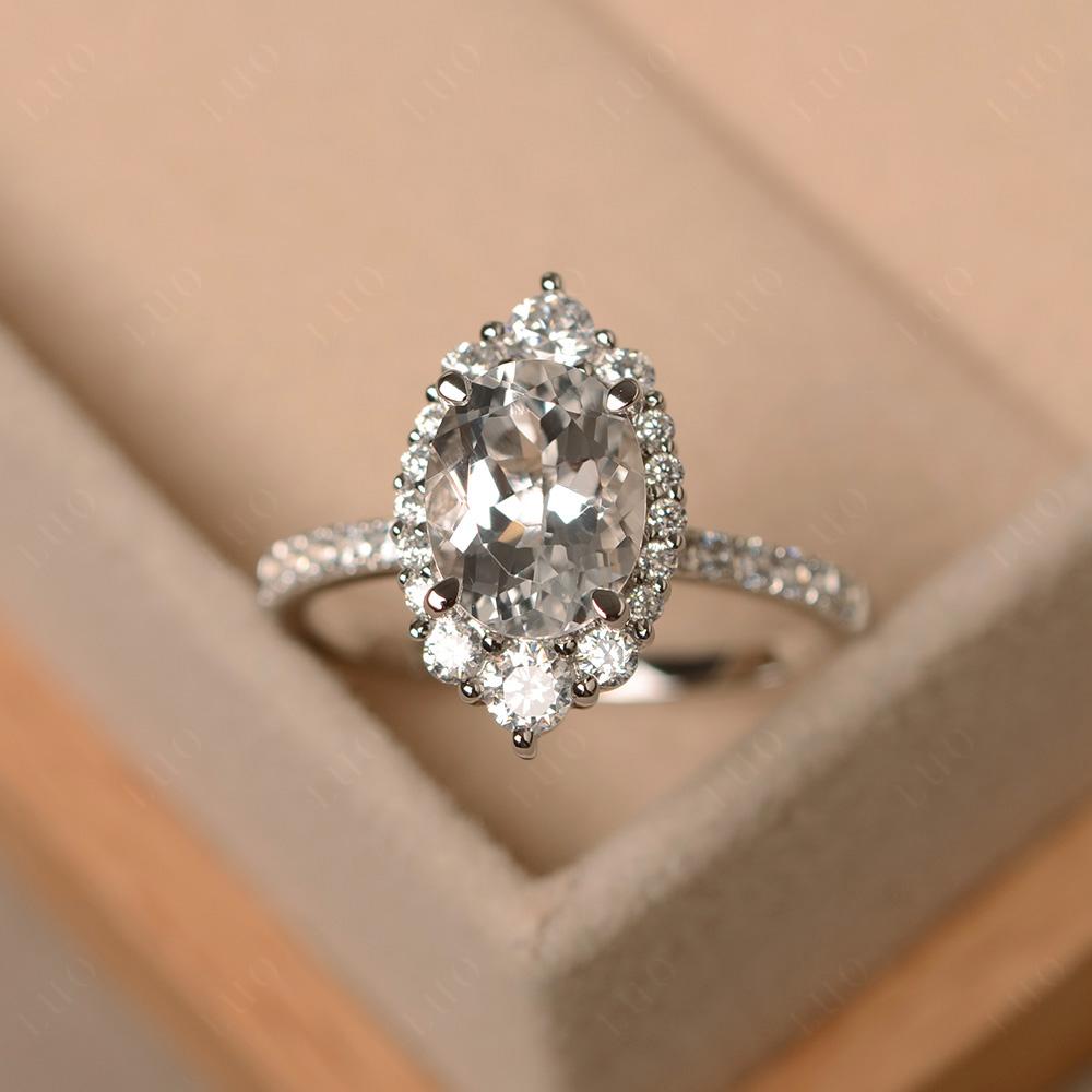White Topaz Ring Halo Engagement Ring - LUO Jewelry