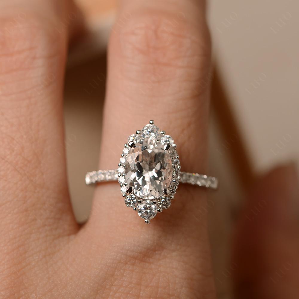 White Topaz Ring Halo Engagement Ring - LUO Jewelry