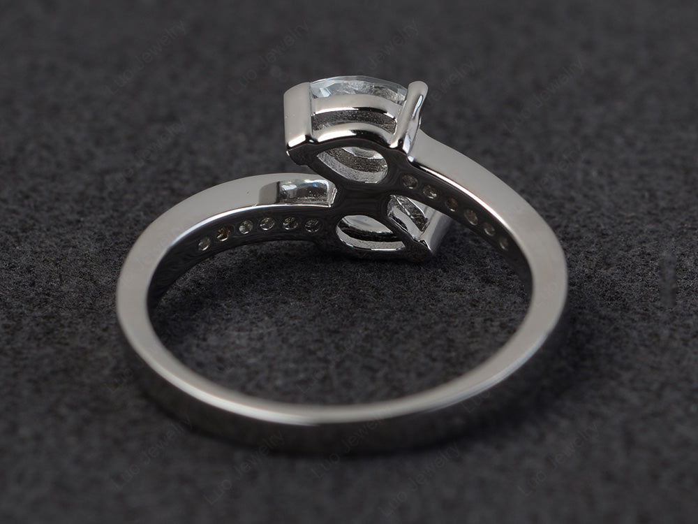 2 Stone Pear White Topaz Mothers Ring For Mom - LUO Jewelry