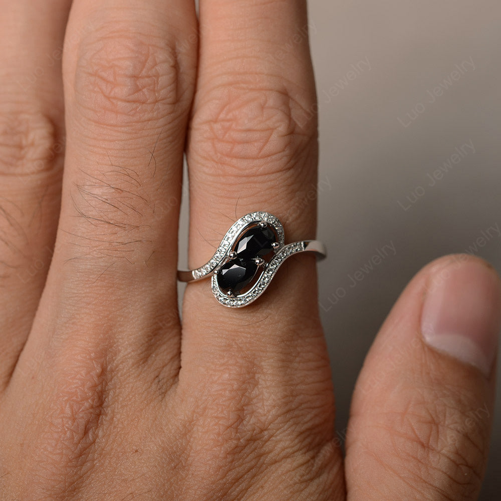 Two Stone Pear Shaped Black Stone Mothers Ring - LUO Jewelry