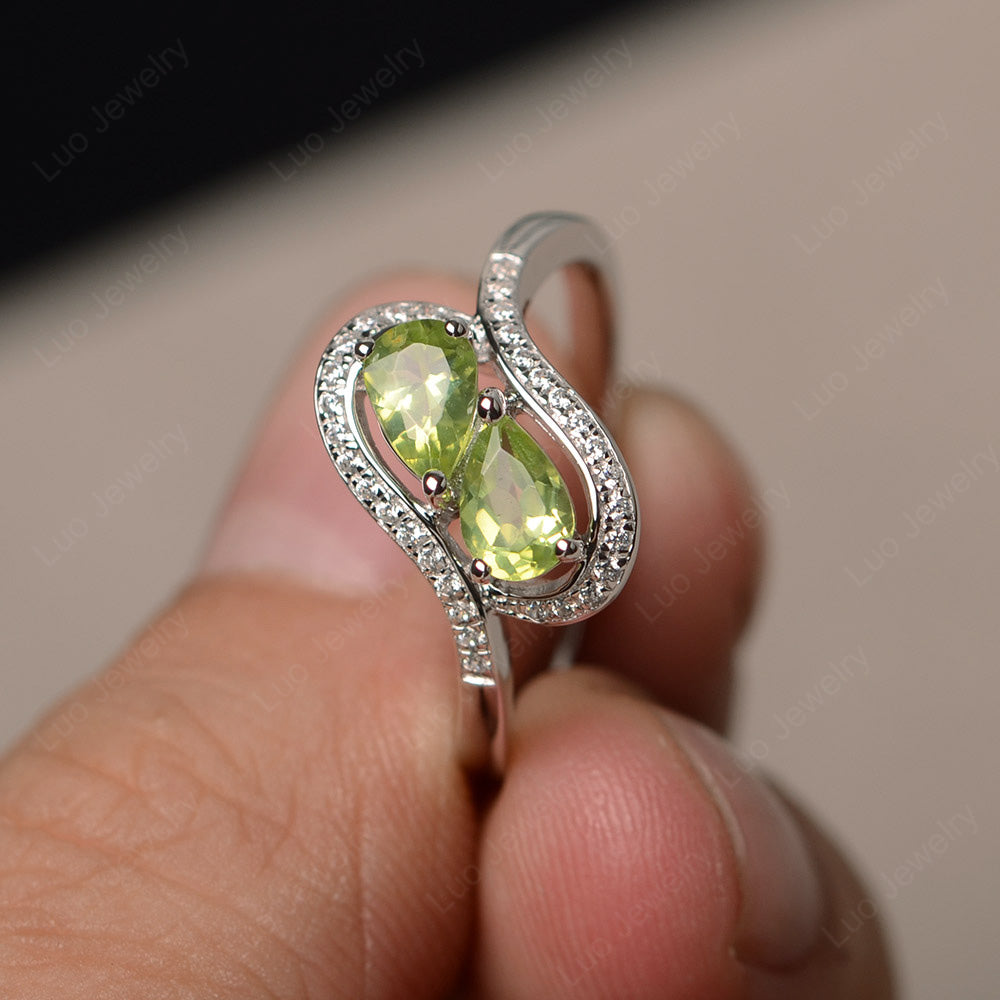 Two Stone Pear Shaped Peridot Mothers Ring - LUO Jewelry