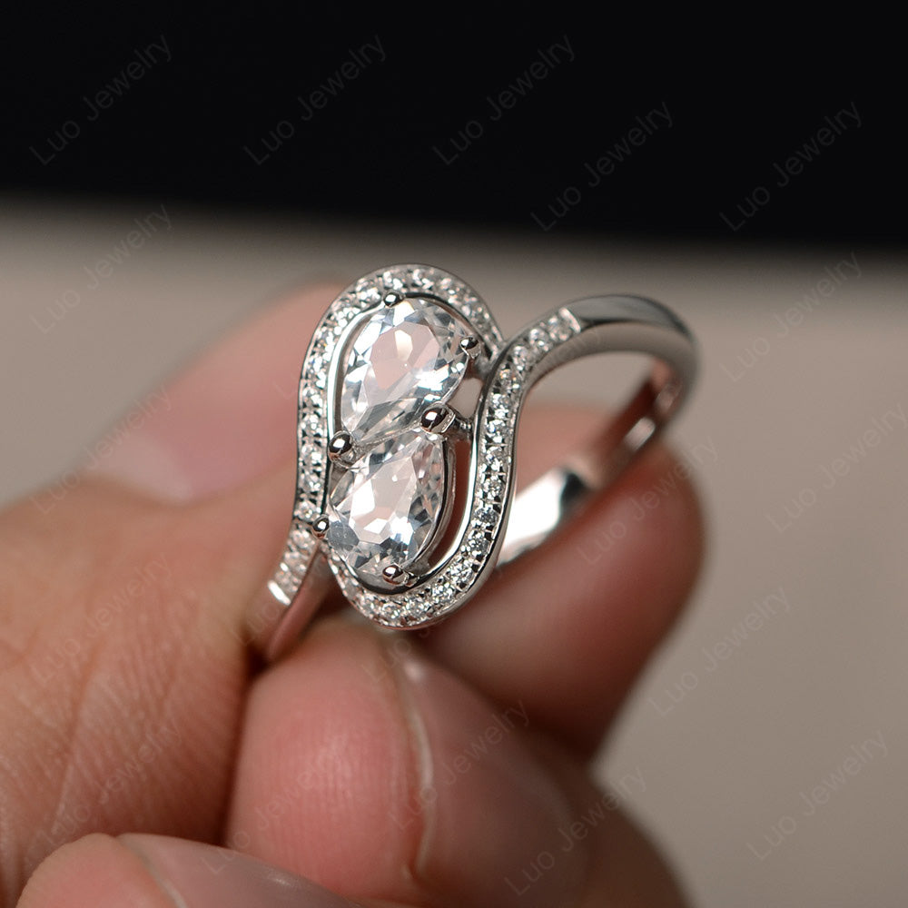 Two Stone Pear Shaped White Topaz Mothers Ring - LUO Jewelry