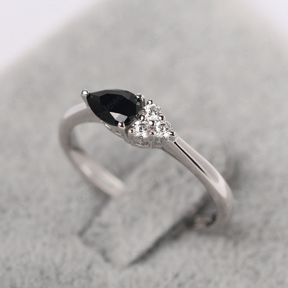 Pear Shaped Black Stone Ring For Baby Girl - LUO Jewelry