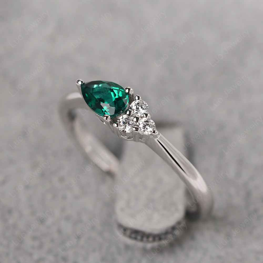 Pear Shaped Lab Emerald Ring For Baby Girl - LUO Jewelry