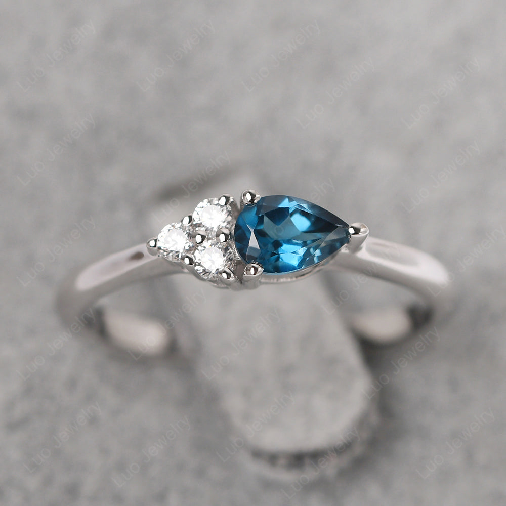 Pear Shaped London Blue Topaz Ring For Baby Girl - LUO Jewelry