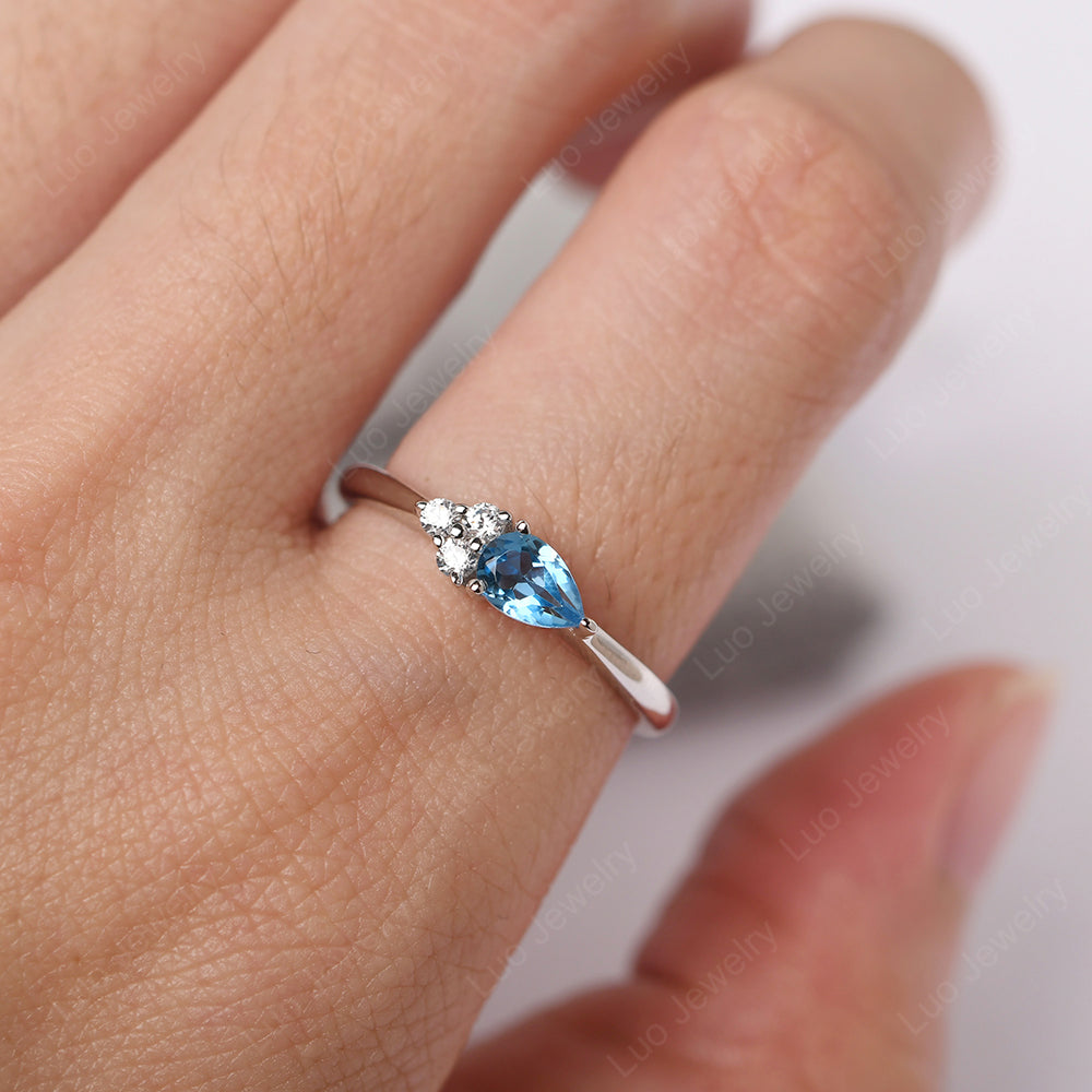 Pear Shaped Swiss Blue Topaz Ring For Baby Girl - LUO Jewelry