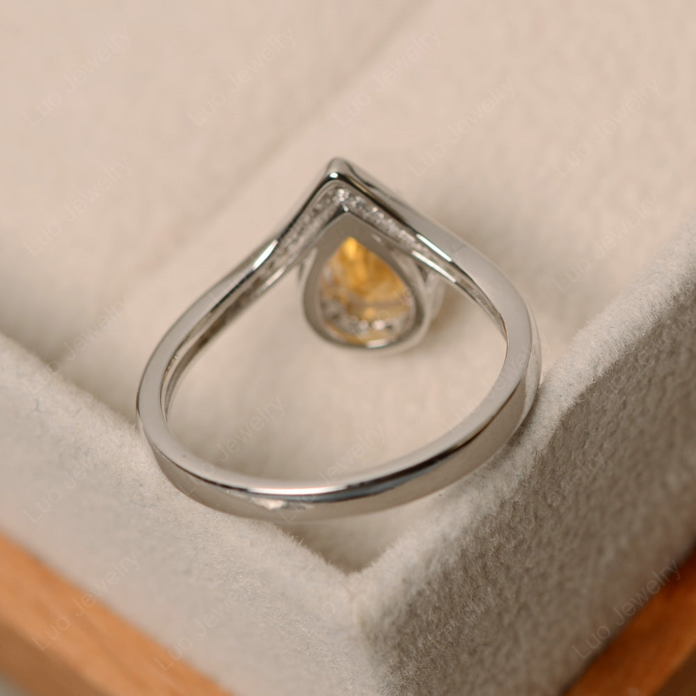 Teardrop Shaped Citrine Halo Engagement Ring - LUO Jewelry