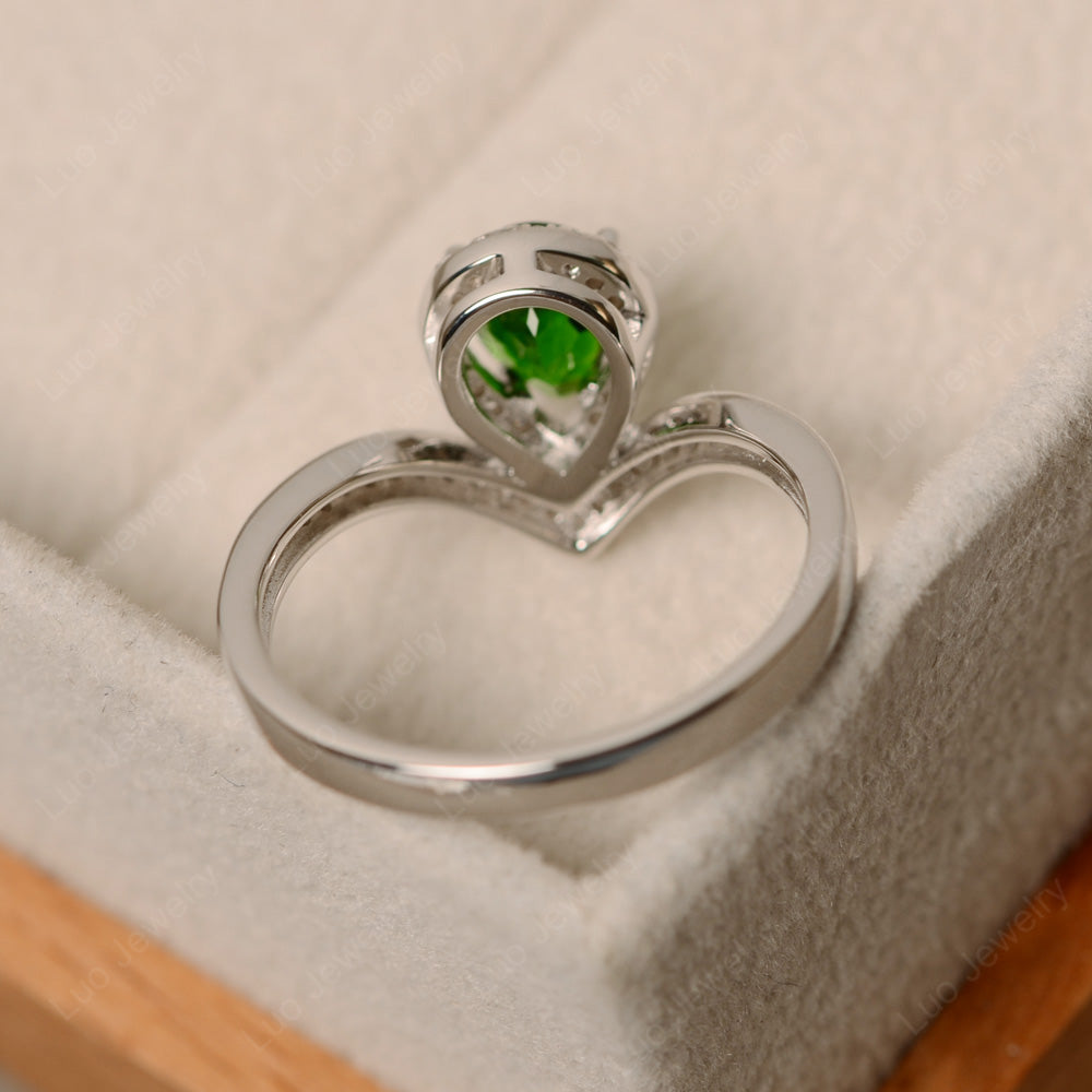 Teardrop Shaped Diopside Halo Engagement Ring - LUO Jewelry