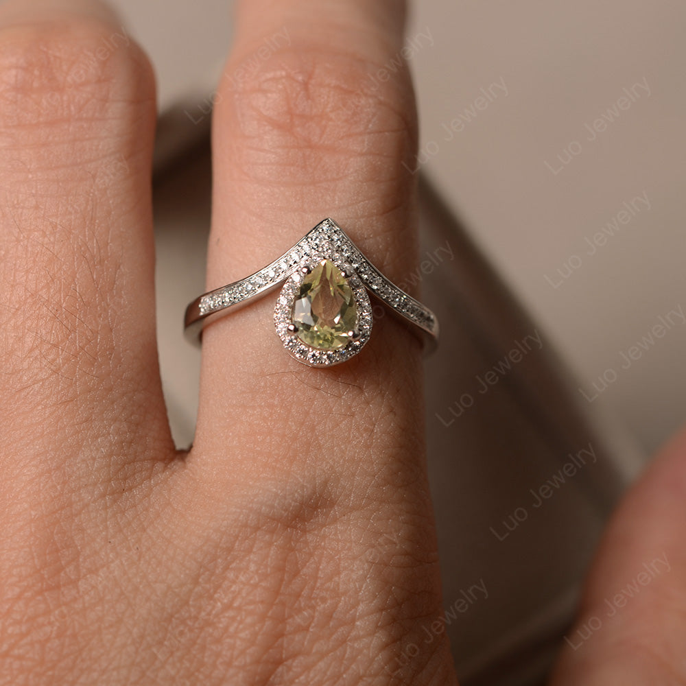 Teardrop Shaped Lemon Quartz Halo Engagement Ring - LUO Jewelry
