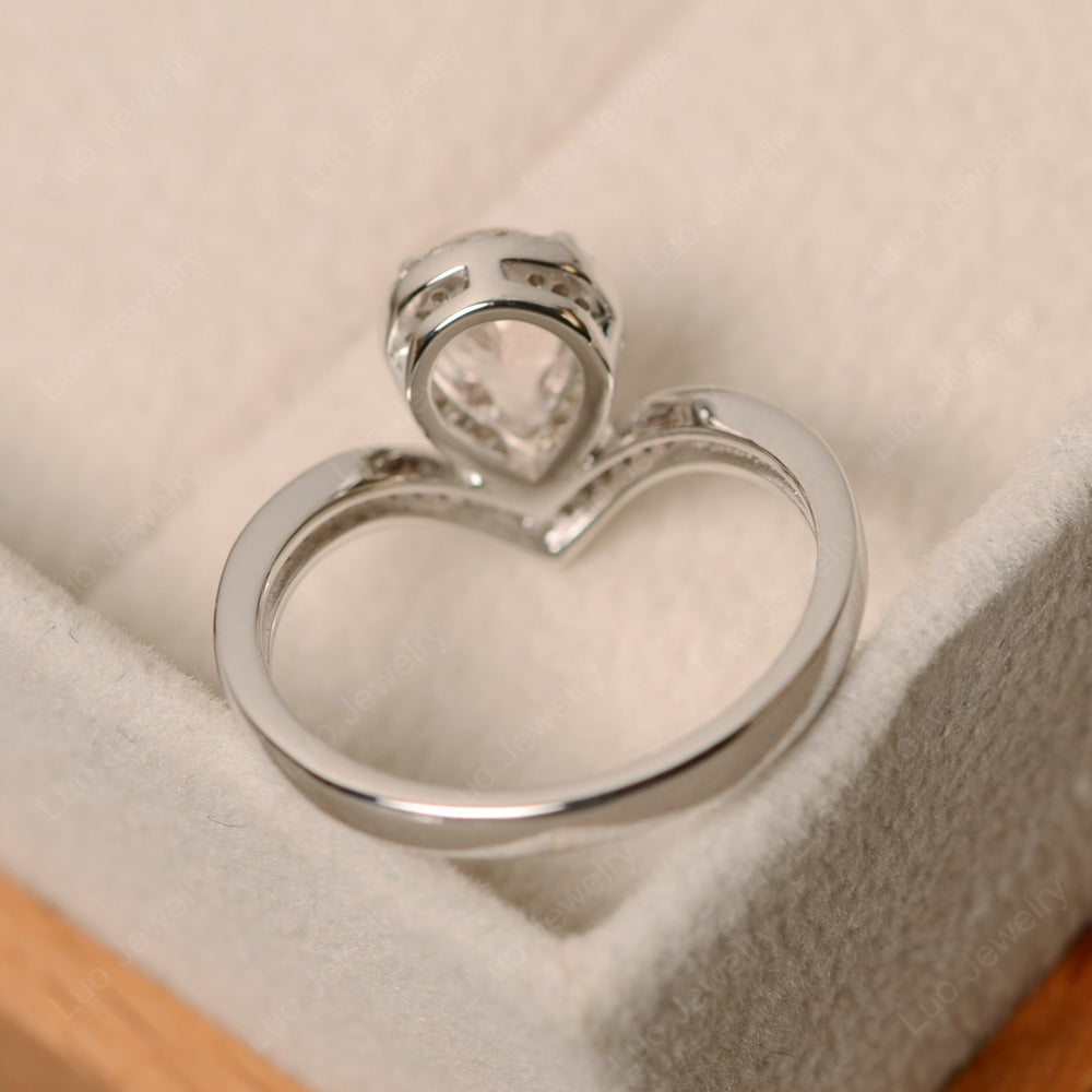 Teardrop Shaped Morganite Halo Engagement Ring - LUO Jewelry