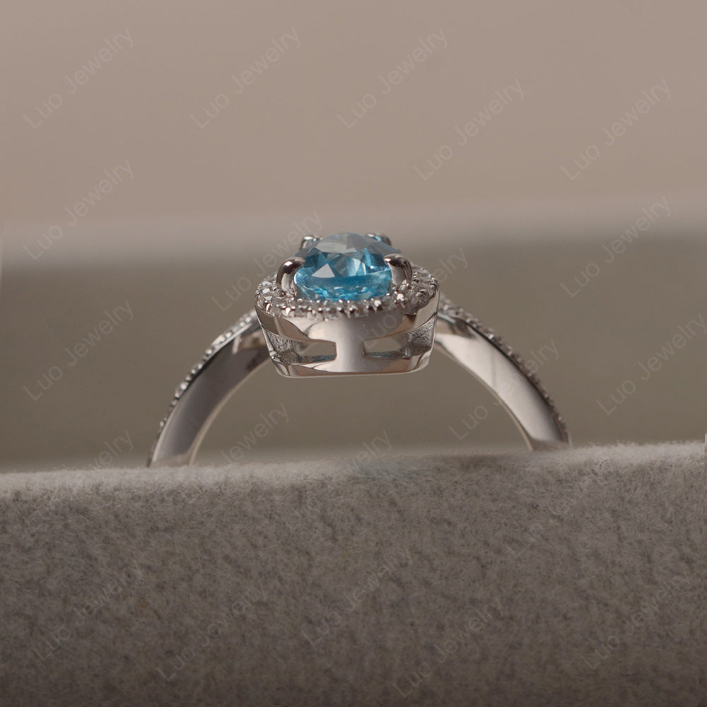 Teardrop Shaped Swiss Blue Topaz Halo Engagement Ring - LUO Jewelry