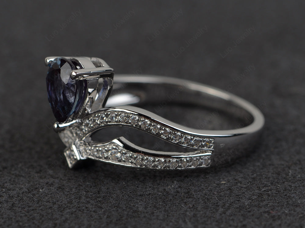 Alexandrite Vintage Pear Shaped Engagement Ring - LUO Jewelry