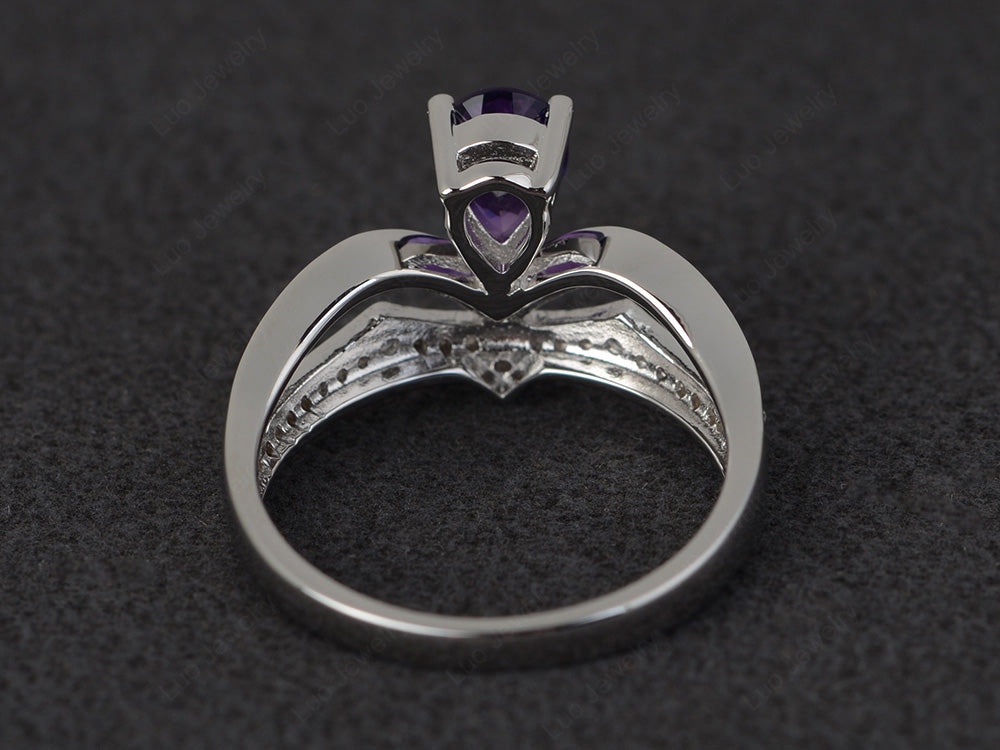 Amethyst Vintage Pear Shaped Engagement Ring - LUO Jewelry