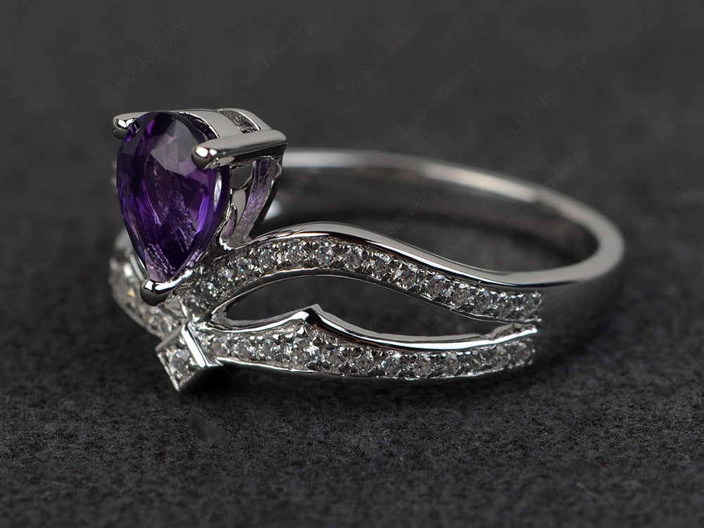 Amethyst Vintage Pear Shaped Engagement Ring - LUO Jewelry