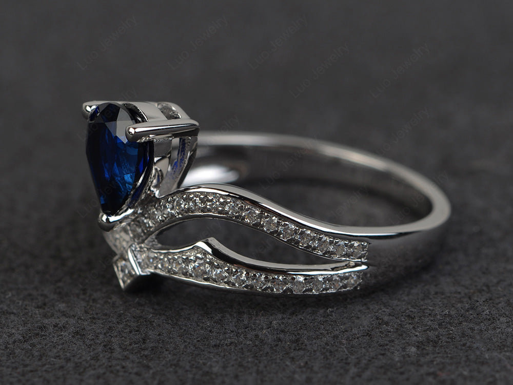 Lab Sapphire Vintage Pear Shaped Engagement Ring - LUO Jewelry