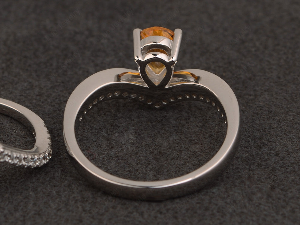 Pear Shaped Citrine Bridal Set Ring Silver - LUO Jewelry