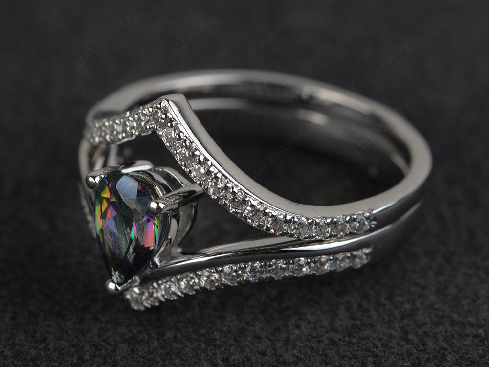 Pear Shaped Mystic Topaz Bridal Set Ring Silver - LUO Jewelry