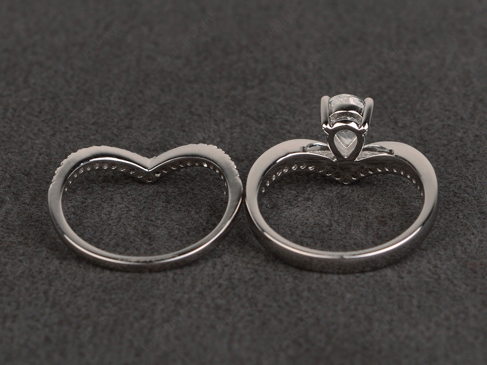 Pear Shaped White Topaz Bridal Set Ring Silver - LUO Jewelry