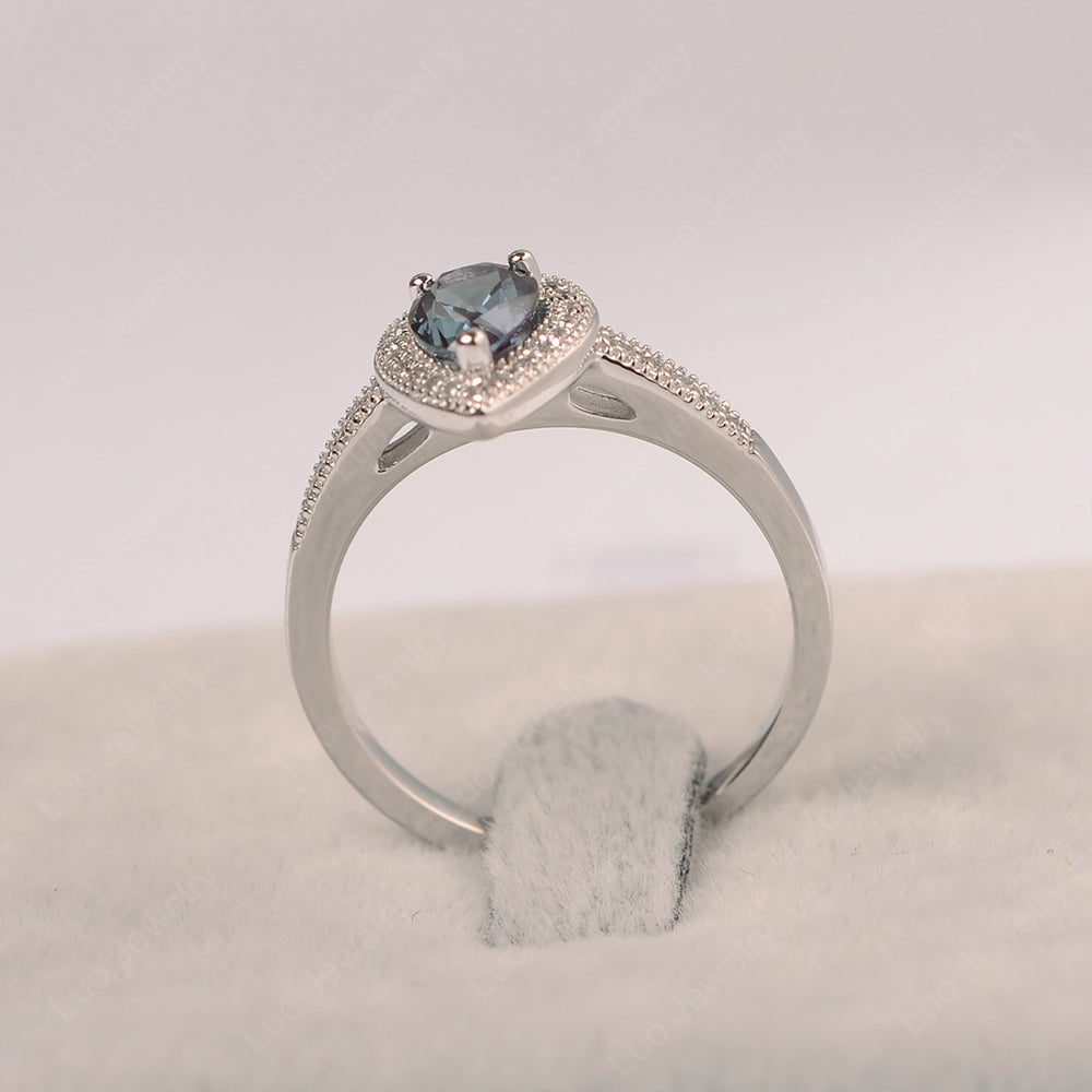 Pear Alexandrite Halo Engagement Ring Art Deco - LUO Jewelry
