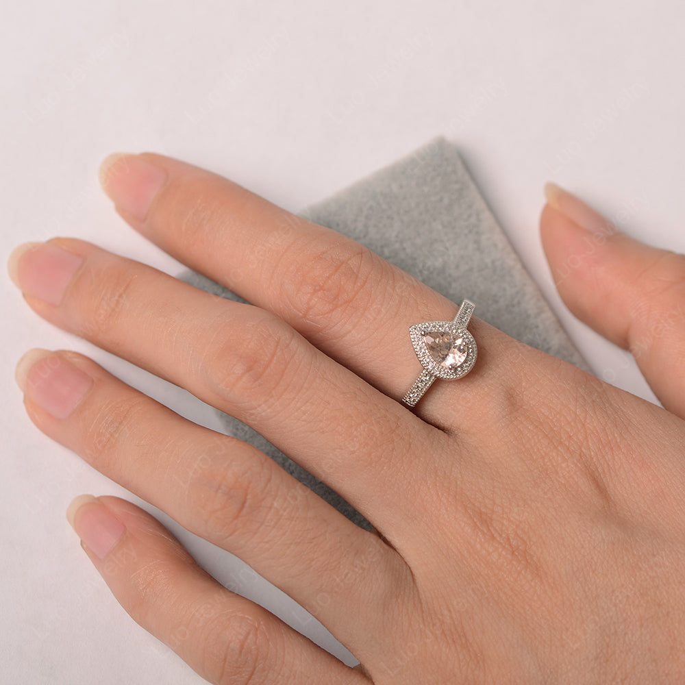 Pear Morganite Halo Engagement Ring Art Deco - LUO Jewelry