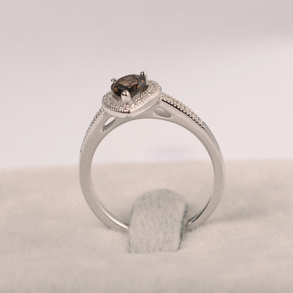 Pear Smoky Quartz Halo Engagement Ring Art Deco - LUO Jewelry