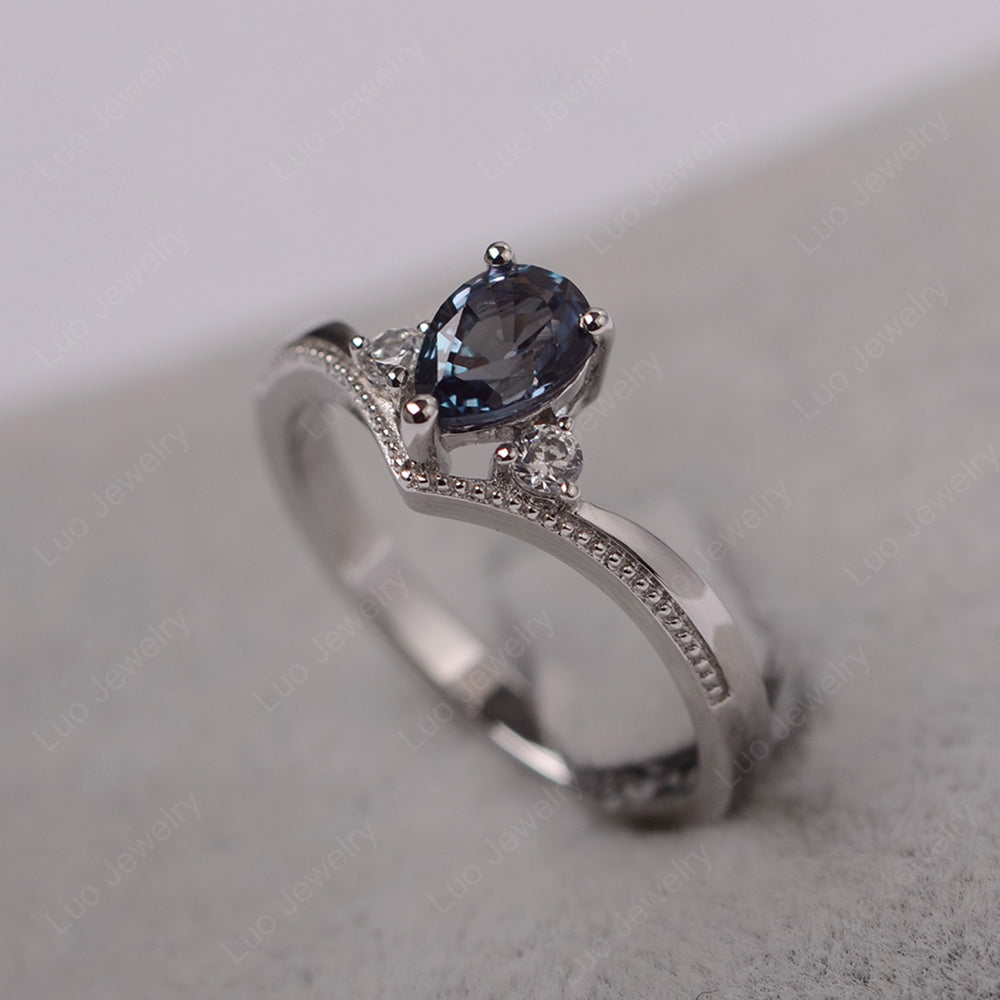Pear Alexandrite Engagement Ring White Gold - LUO Jewelry