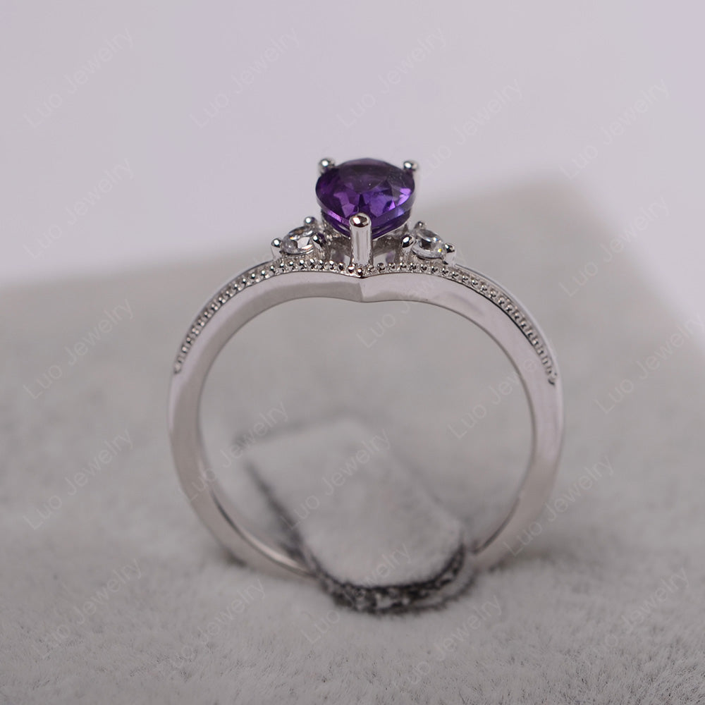 Pear Amethyst Engagement Ring White Gold - LUO Jewelry