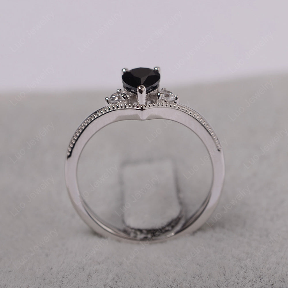 Pear Black Stone Engagement Ring White Gold - LUO Jewelry