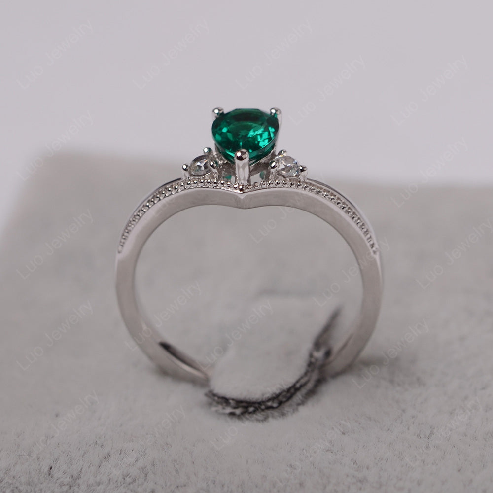 Pear Lab Emerald Engagement Ring White Gold - LUO Jewelry
