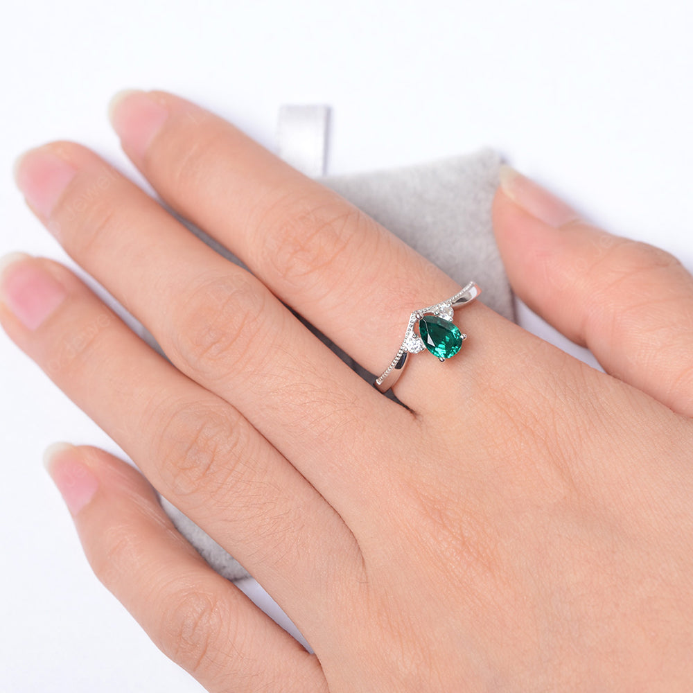 Pear Lab Emerald Engagement Ring White Gold - LUO Jewelry