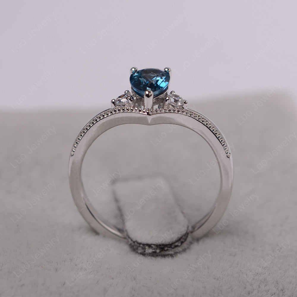 Pear London Blue Topaz Engagement Ring White Gold - LUO Jewelry