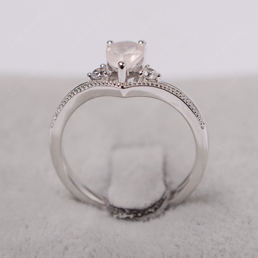 Pear Rose Quartz Engagement Ring White Gold - LUO Jewelry