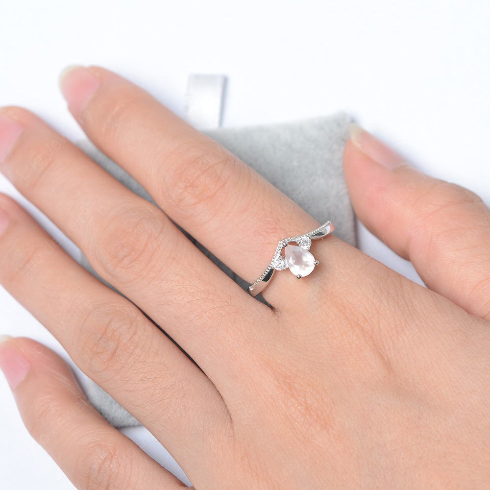 Pear Rose Quartz Engagement Ring White Gold - LUO Jewelry
