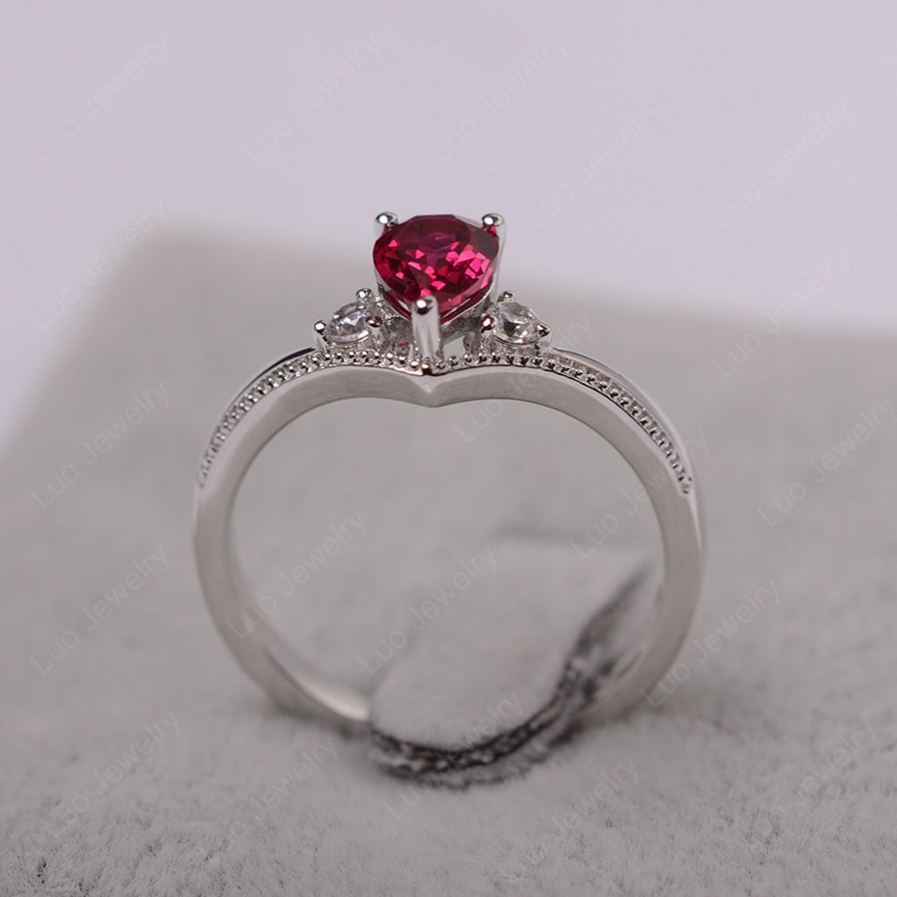 Pear Ruby Engagement Ring White Gold - LUO Jewelry