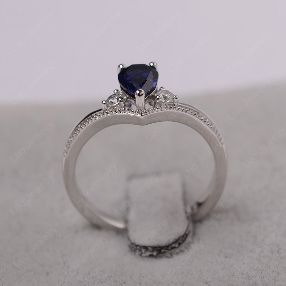 Pear Lab Sapphire Engagement Ring White Gold - LUO Jewelry