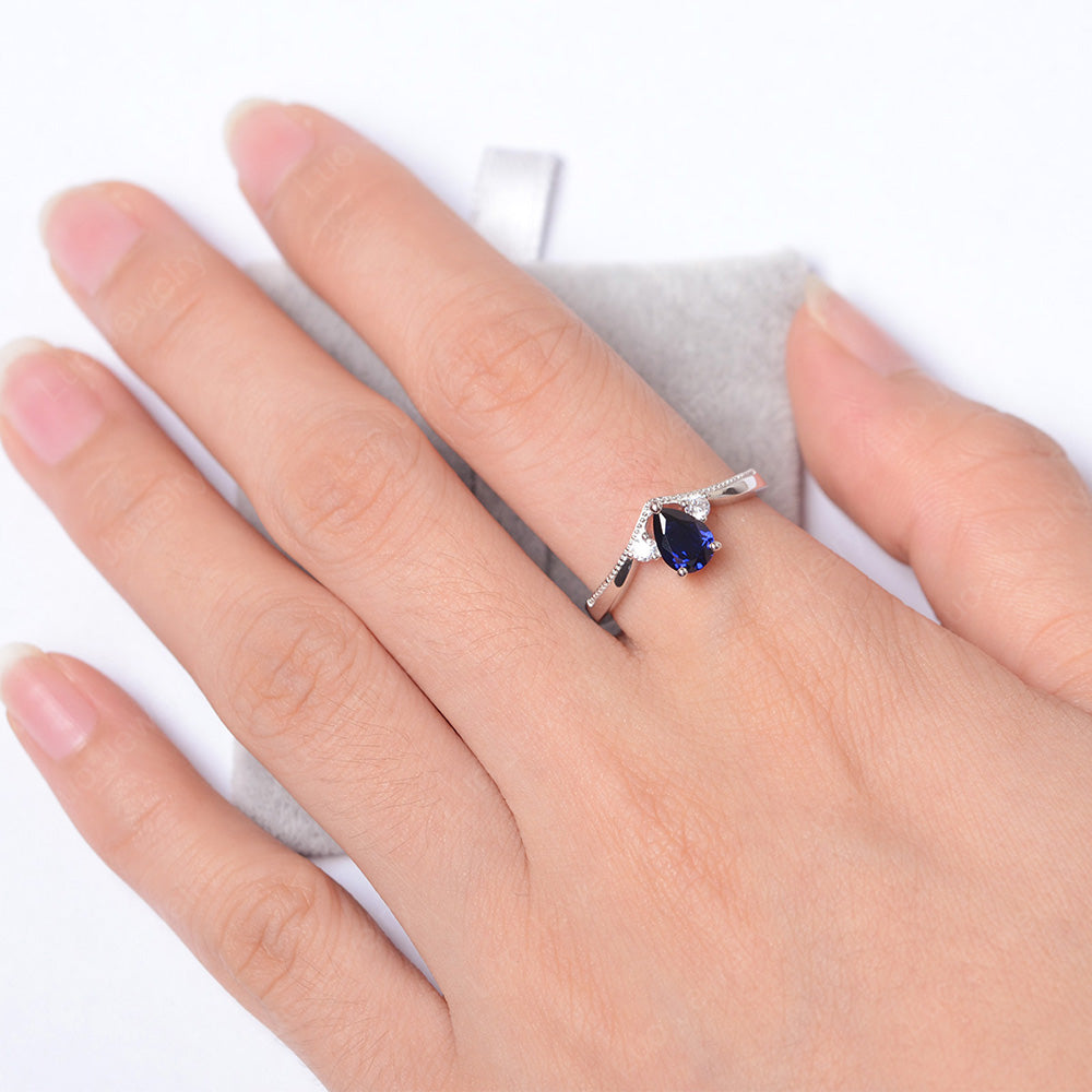 Pear Lab Sapphire Engagement Ring White Gold - LUO Jewelry