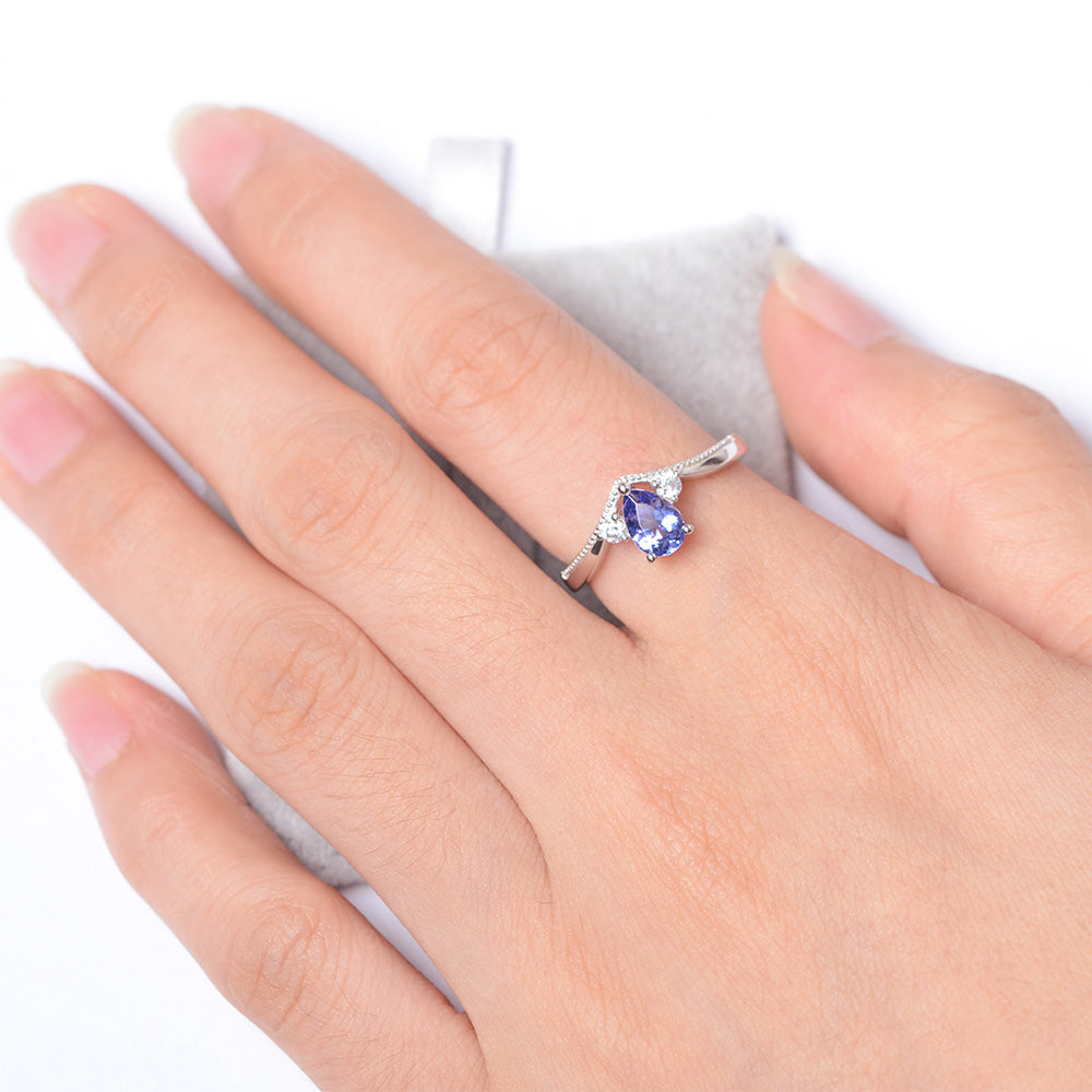 Pear Tanzanite Engagement Ring White Gold - LUO Jewelry