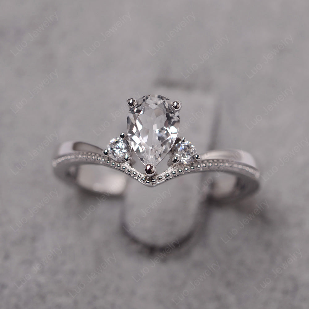 Pear White Topaz Engagement Ring White Gold - LUO Jewelry