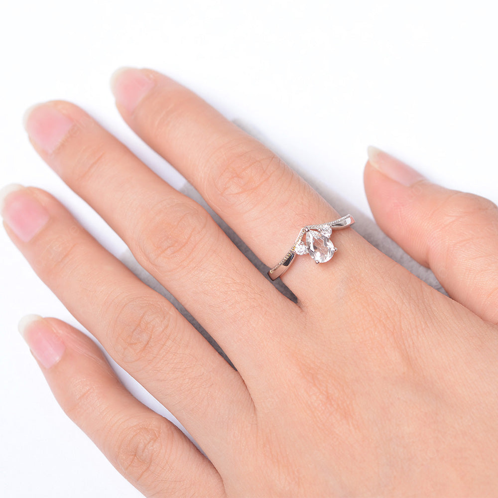 Pear White Topaz Engagement Ring White Gold - LUO Jewelry