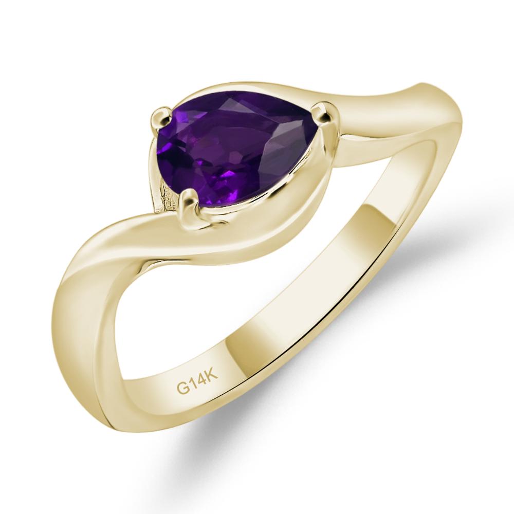 Pear Shaped Amethyst East West Solitaire Ring - LUO Jewelry #metal_14k yellow gold