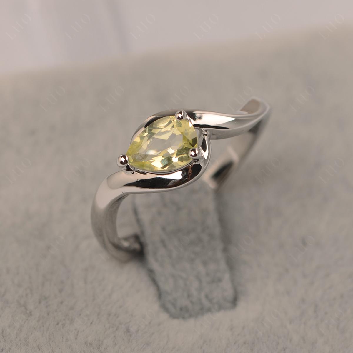 Pear Shaped Lemon Quartz East West Solitaire Ring - LUO Jewelry