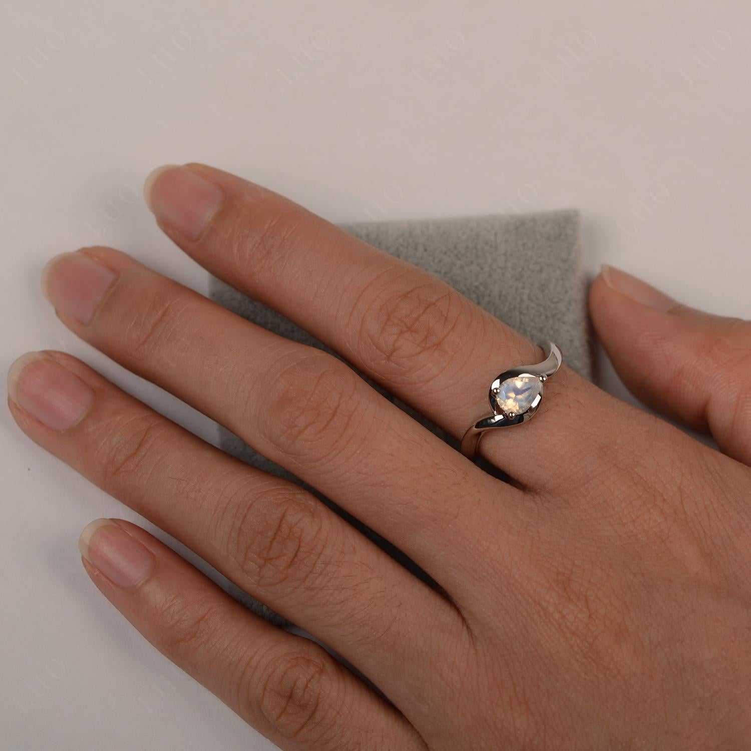 Pear Shaped Moonstone East West Solitaire Ring - LUO Jewelry